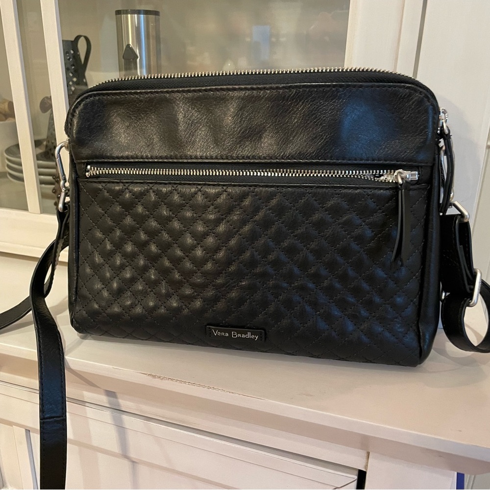 Vera Bradley | Black Quilted Leather Carryall Crossbody Bag